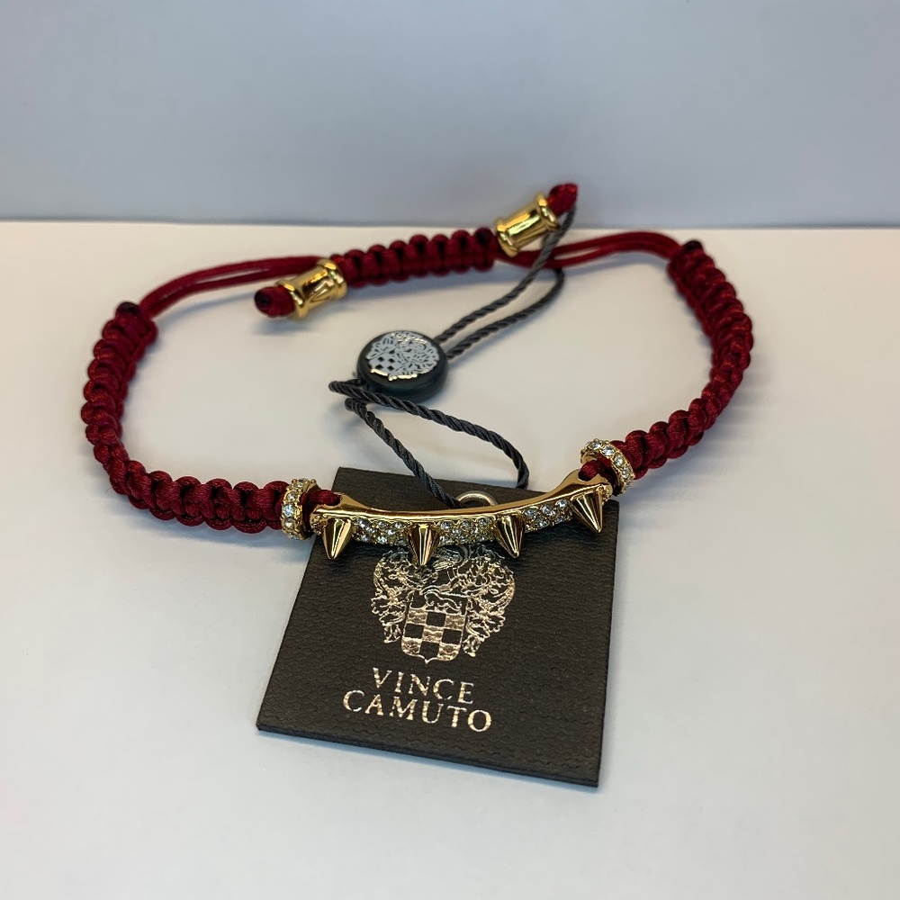 VINCE CAMUTO Pave Spike Macrame Bracelet-Red/Gold